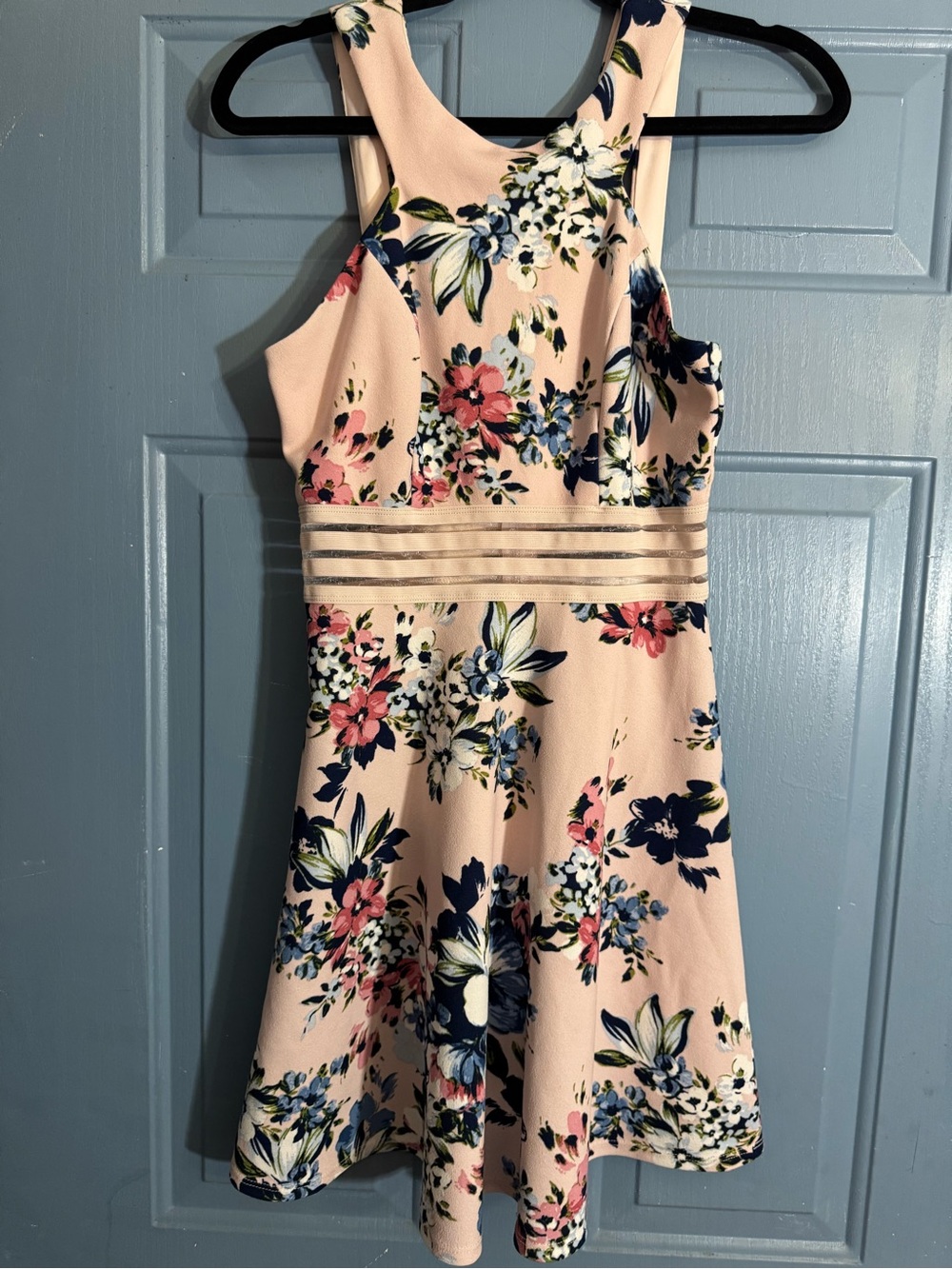 Speechless Pink Floral Halter Dress with Navy & Coral Blooms